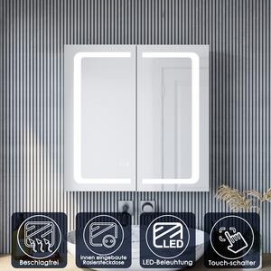 SONNI lustro azienkowe LED z owietleniem Aluminiowe gniazdo golarki Bezmgielny dotyk 65x65cm Bezprzewodowy zawias Konstrukcja