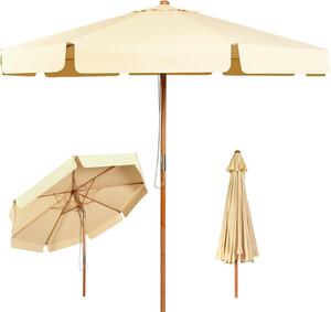Parasol 300 cm, parasol ogrodowy, skadany parasol plaowy, parasol na taras ze sznurkiem, drewniany stojak na parasole i 8 eber, parasol rynkowy z wylotem powietrza, ochrona UV (beowy)