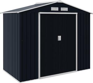 Domek ogrodowy Outsunny 2,42 m², domek ogrodowy ze spadzistym dachem, drzwiami przesuwnymi, fundamentem, 213 x 130 x 185 cm, ocynkowana stalowa szopa narzdziowa, odporna na warunki atmosferyczne, do ogrodu, ciemnoszary