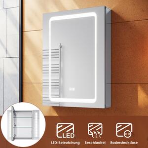 SONNI Aluminiowa szafka z lustrem LED z dotykowym wcznikiem i gniazdem oraz funkcj przeciwmgieln 50x70x13.3cm