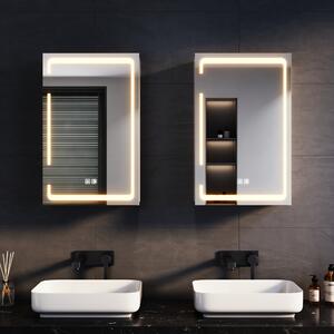 SONNI Metalowa szafka lustrzana z owietleniem LED 38x60x14 cm, ciemnialny przecznik dwudotykowy, 1 drzwi, Bezprzewodowa konstrukcja zawiasów Szafka cienna, Szafka azienkowa, Gniazdo golarki, Regulowane przegrody