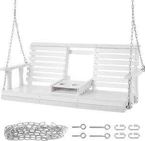 SucceBuy 5 ft drewniana hutawka na werand, solidna hutawka ogrodowa, udwig 400 kg, zewntrzny fotel bujany ze stalowymi acuchami, biay