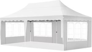 Namiot imprezowy - Skadany namiot ze cianami bocznymi - 300x600cm - Biay - atwy monta - Pawilon - Wodoodporny i odporny na warunki atmosferyczne - Regulowana wysoko