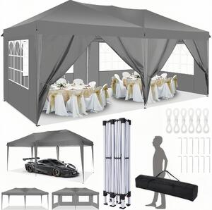 Skadana altana Pawilony i namioty imprezowe 3x6m Wodoodporna Stabilna ochrona UV z 4 panelami bocznymi i 2 wejciami, altana ogrodowa do ogrodu / na imprez / wesele / piknik, biaa