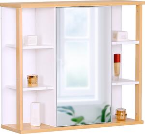 Szafka azienkowa Relaxdays z lustrem, 6 póek, 2 przegródki wewntrzne, wys. x szer. x g.: 64 x 62 x 21 cm, monta nacienny, wiszca szafka azienkowa, biaa/naturalna