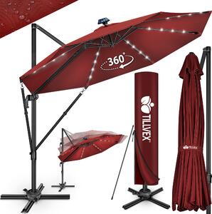Tillvex® Premium parasol aluminiowy 330 cm czerwony + pokrowiec i ochrona przed wiatrem | parasol wspornikowy 6-krotny regulowany za pomocą korby | parasol ogrodowy 360° obrotowy przechylany | parasol na korbę UV50+ duży wodoodporny