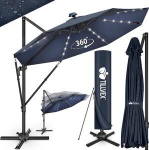 Tillvex® Premium parasol aluminiowy 330 cm granatowy + pokrowiec i ochrona przed wiatrem | parasol wspornikowy 6-pozycyjny regulowany za pomoc korby | parasol ogrodowy 360° obrotowy przechylany | parasol na korb UV50+ duy wodoodporny