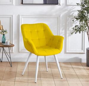 Krzesło do salonu Alaska III żółte nogi białe tapicerowany pikowany welur