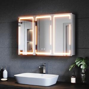 SONNI metalowa szafka lustrzana z 3-kolorowym owietleniem LED 90x60x14 cm, ciemnialny przecznik dwudotykowy, 3 drzwi, szafka cienna z zawiasami bezprzewodowymi