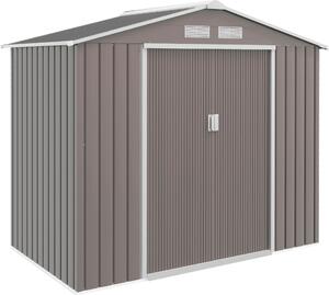 Domek ogrodowy Outsunny 2,42 m², z dachem dwuspadowym, drzwiami przesuwnymi, fundamentem, 213 x 130 x 185 cm, ocynkowany stalowy domek narzdziowy, odporny na warunki atmosferyczne, do ogrodu, szary