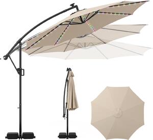 Parasol ogrodowy KOMFOTTEU Ø 300 cm z 96 kolorowymi wiatami, 9 trybów, parasol z korbk i moliwoci obrotu o 360°, parasol rynkowy z podstaw na taras, do ogrodu