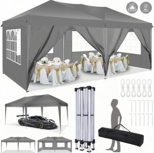 Pawilon 3x6m, namiot ogrodowy skadany namiot ogrodowy wodoodporny, ochrona UV, z 6 panelami bocznymi i 2 wejciami, na przyjcie na tarasie ogrodowym