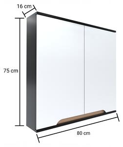 Szafka z lustrem czarna 80 x 16 x 75 cm czarny/dąb słoneczny, półmat Omeble
