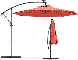 KOMFOTTEU parasol LED 300cm x 230cm, parasol ogrodowy z korb rczn, parasol tarasowy ze stojakiem obracanym o 360°, parasol wspornikowy, parasol rynkowy bez stojaka do uytku na zewntrz