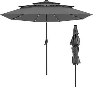 KOMFOTTEU 300 cm parasol z 32 lampkami LED i korbk, parasol ogrodowy uchylny z 8 komi, parasol na balkon, pla, basen, bez podstawy