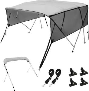 VEVOR 4-ukowy pokrowiec na ód z daszkiem bimini, szeroko montaowa 231-244 cm 600D poliester, pokrowiec na ód ze zdejmowanymi bocznymi panelami z siatki, wodoodporny i chronicy przed socem, w komplecie ze schowkiem Jasnoszary