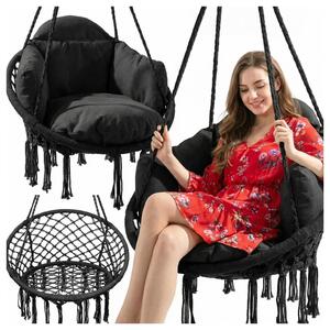 Hamak ogrodowy MalTec „Gniazdo bociana” z poduszk XL do ogrodu, tarasu i domu – CZARNY, rednica 60 cm