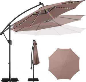 Parasol ogrodowy KOMFOTTEU Ø 300 cm z 96 kolorowymi wiatami, 9 trybów, parasol z korbk i moliwoci obrotu o 360°, parasol rynkowy z podstaw na taras, do ogrodu