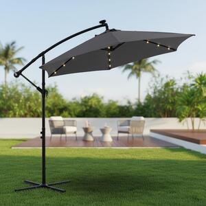 Mucola parasol na korbę parasol wspornikowy parasol ogrodowy parasol plażowy parasol patio parasol przeciwsłoneczny - szary z diodą LED 3,5 m