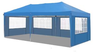Namiot imprezowy ze cianami bocznymi - 300x600 cm - Skadany - Niebieski - Tkanina 420D Oxford - Pawilon Easy-Up - Wodoodporny i odporny na warunki atmosferyczne - Regulowana wysoko