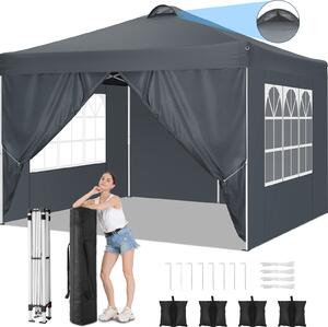 Pawilon 3x3 Wodoodporny skadany pawilon pawilon z 4 panelami bocznymi Skadany namiot pawilon ogrodowy, szary