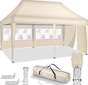 Altana tillvex 3x6m - z 3 cianami bocznymi beowa wodoodporna | skadana altana pop-up z regulacj wysokoci | namiot ogrodowy ochrona UV 50+ | namiot imprezowy z torb do ogrodu