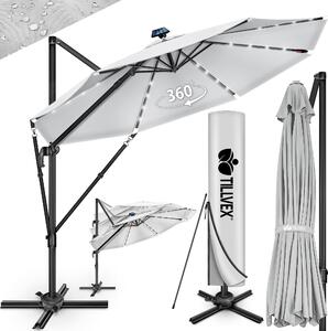 Tillvex® Premium parasol aluminiowy 330 cm szary + pokrowiec i ochrona przed wiatrem | parasol wspornikowy 6-krotny regulowany za pomoc korby | parasol ogrodowy 360° obrotowy przechylany | parasol na korb UV50+ duy wodoodporny