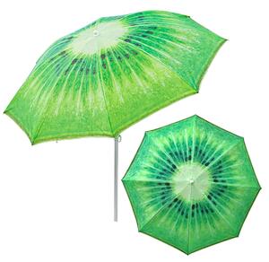 Parasol ogrodowy Materia poliester/stal Kolor zielony Motyw kiwi D 180 cm H 190 cm Nowoczesny Funkcjonalny