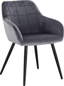 Krzeso do jadalni Happyment Verino – ciemnoszary aksamit – metalowe nogi – pojedyncze krzeso – fotel – z podokietnikami – nowoczesne i luksusowe – wysoko siedziska 47 cm – 1 sztuka