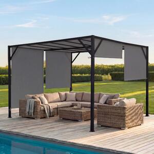 Pergola Beja, altana ogrodowa, zadaszenie tarasu, stabilna stalowa rama 6 cm + przesuwany dach w kolorze szarym ~ 4 x 4 m