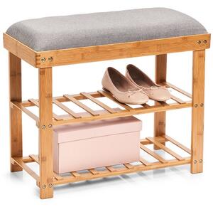 Szafka z bambusa na buty, siedzisko z regałami, drewniany stołek do przedpokoju