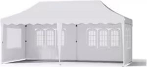 Namiot imprezowy XL 3×6 m – pawilon typu pop-up / namiot ogrodowy – biay – 6 zdejmowanych cianek bocznych – regulowana wysoko, wodoodporny, odporny na warunki atmosferyczne, stalowa rama malowana proszkowo, tkanina Oxford 210D