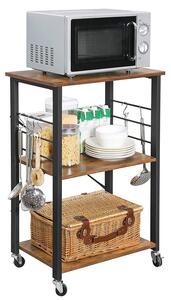 Mobilny Wózek Kuchenny Loftowy z 3 Pókami Kókami Stal MDF 80kg Obcienia