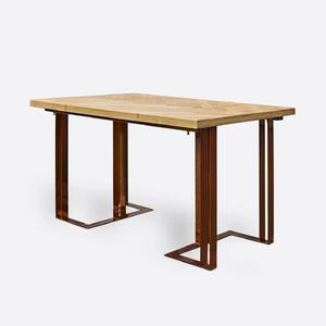 Stół z dębowego drewna na metalowych nogach MERIDIAN