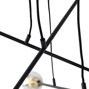 Lampa wisząca czarna z mosiądzem i przydymionym szkłem 6 lamp - Vidro Oswietlenie wewnetrzne