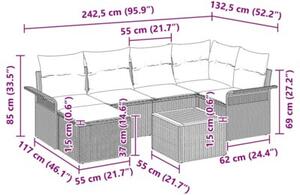 Zestaw Mebli Ogrodowych Komplet Wypoczynkowy Z Poduszkami 7-Częściowy Czarny Rattan Na Taras Balkon Ogród