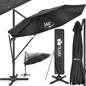 Tillvex® Premium parasol aluminiowy 330 cm antracyt + pokrowiec i ochrona przed wiatrem | parasol wspornikowy 6-krotny regulowany za pomoc korby | parasol ogrodowy 360° obrotowy przechylany | parasol na korb UV50+ duy wodoodporny