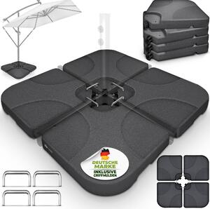 Tillvex® Stojak na parasol antracyt 60 litrów / 80 kg - 4-czciowy do parasola wspornikowego z metalowym cznikiem | ciar parasola mona wypeni wod lub piaskiem | stojak na parasol wspornikowy odporny na warunki atmosferyczne