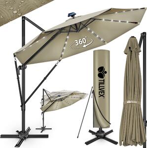 Tillvex® Premium parasol aluminiowy 330 cm brzowy + pokrowiec i ochrona przed wiatrem | parasol wspornikowy 6-krotny regulowany za pomoc korby | parasol ogrodowy 360° obrotowy przechylany | parasol na korb UV50+ duy wodoodporny