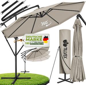 Tillvex Parasol ogrodowy Taupe Ø 350 cm Parasol ogrodowy Parasol targowy Parasol balkonowy Aluminiowy Regulowany