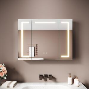 Sonni trzydrzwiowa aluminiowa szafka z lustrem 80 x 60 x 12,5 cm Jasny srebrny Funkcja pamici Power-off Anti-fog Trzy temperatury kolorów