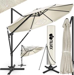 Tillvex® Premium parasol aluminiowy 330 cm beżowy + pokrowiec i ochrona przed wiatrem | Ampelschirm 6-Fach verstellbar mit Kurbel | Gartenschirm 360° Drehbar Neigbar Kippbar | Kurbelschirm UV50+ Groß wasserdicht