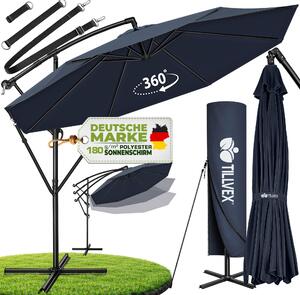 Tillvex parasol granatowy Ø 300 cm parasol wiszcy parasol ogrodowy parasol market parasol na korb balkon aluminiowy uchylny