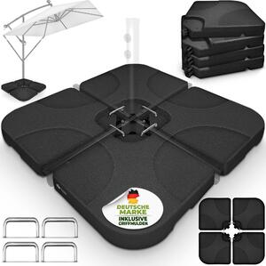 Tillvex® Stojak na parasol czarny 60 litrów / 80 kg - 4-czciowy do parasola wspornikowego z metalowym cznikiem | waga parasola moe by wypeniona wod lub piaskiem | stojak na parasol wspornikowy odporny na warunki atmosferyczne