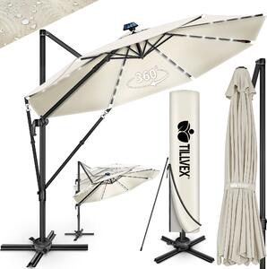 Tillvex® Premium parasol aluminiowy 330 cm beowy + pokrowiec i ochrona przed wiatrem | Ampelschirm 6-Fach verstellbar mit Kurbel | Gartenschirm 360° Drehbar Neigbar Kippbar | Kurbelschirm UV50+ Groß wasserdicht