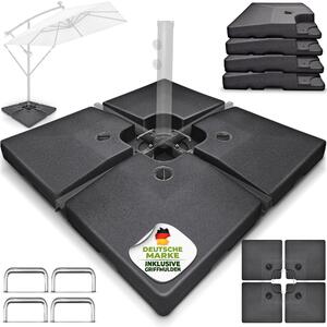 Tillvex® Stojak na parasol antracytowy 90 litrów / 120 kg - 4-częściowy do parasola wspornikowego z metalowym łącznikiem | ciężar parasola można wypełnić wodą lub piaskiem | stojak na parasol wspornikowy odporny na warunki atmosferyczne