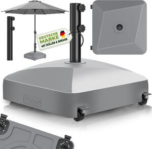 Tillvex® Podstawa parasola GRAVIA z kółkami i hamulcami, kolor szary | Podstawa parasola z możliwością napełnienia 37 litrów / 56 kg | Waga parasola i parasola ogrodowego Ø 1,8-3,7 m | Podstawa parasola wiszącego odporna na warunki atmosferyczne