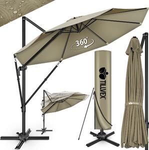 Tillvex® Premium parasol aluminiowy 330 cm brzowy + pokrowiec i ochrona przed wiatrem | parasol wspornikowy 6-krotny regulowany za pomoc korby | parasol ogrodowy 360° obrotowy przechylany | parasol na korb UV50+ duy wodoodporny