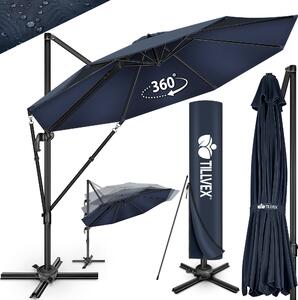 Tillvex® Premium parasol aluminiowy 330 cm granatowy + pokrowiec i ochrona przed wiatrem | parasol wspornikowy 6-pozycyjny regulowany za pomoc korby | parasol ogrodowy 360° obrotowy przechylany | parasol na korb UV50+ duy wodoodporny