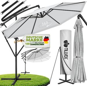 Tillvex parasol szary Ø 300 cm parasol wiszcy parasol ogrodowy parasol market korba balkon aluminiowy uchylny